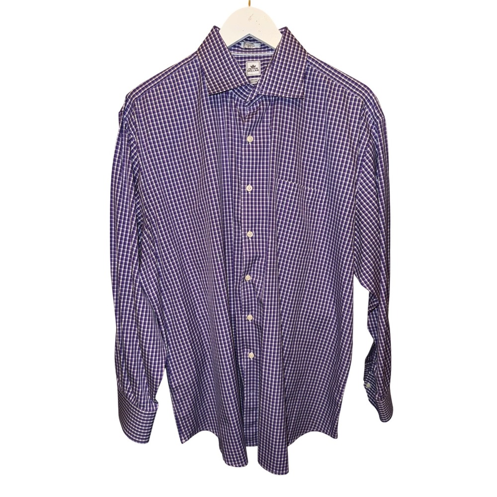 Peter Millar Nanoluxe Easycare Purple Gingham Dress Shirt Men's 18 Long‎